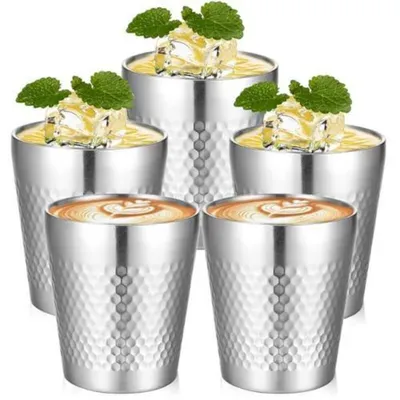 Produktbild von Doppelwandige Edelstahl Becher 300ml Set 5 Stück Camping Tassen Metallbecher BPA-frei