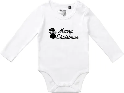 Produktbild von Huuraa Baby Body Ho Ho Ho Santa Merry Christmas 68 White  Baumwolle Fairtrade Langarmbody Geschenkidee