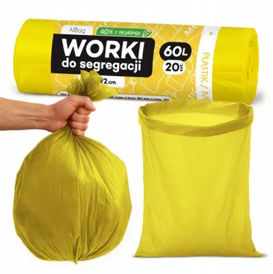 Müllsäcke Plastik 60L 20 Stück gelb – reißfest Abfallsäcke für Kunststoff Mülltrennung