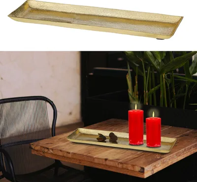 Produktbild von Dekotablett Servierplatte Aluminium gold 29x9cm gehämmert Tablett Tischdekoration