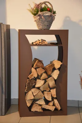 Produktbild von Kaminholzregal Brennholzregal Innen Metall Welle mit Fach - Edelrost Optik (Corten Effect)