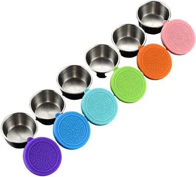 Produktbild von 6 Stück Salatdressingbehälter herstellbare Ketchupboxen zum Mitnehmen, rostfreie Essensbehälter mit Deckeln für Lunchboxen und Saucen, 70ml