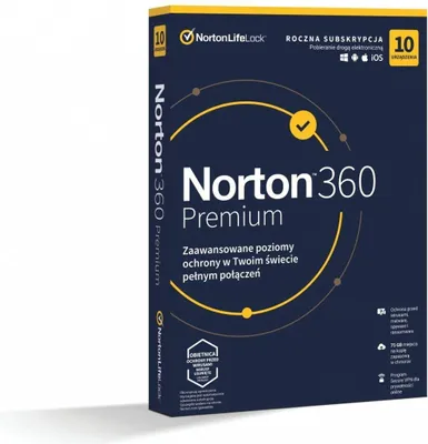 Zdjęcie produktu dla Oprogramowanie Norton 360 Premium 75Gb Pl 1 Użytkownik, 10 Urządzeń, 1 Rok