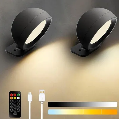 Immagine prodotto di Lampada da parete a LED ricaricabile per soggiorno e camera da letto - Senza fili - Alimentata a batteria - Illuminazione d'atmosfera - Telecomando