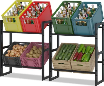 Produktbild von HMOREY Stojan na nápojové bedny Kuchyňský stojan 8-12 beden Stojan na pivní bedny Pevný stojan na nápoje, stojan na nápoje 137x31x81 cm Nápojové bedny