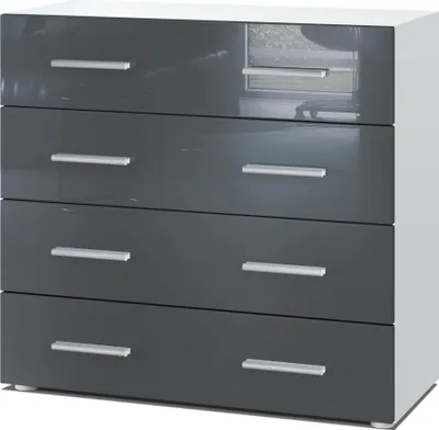 Produktbild von Vladon Sideboard Pavos, Kommode mit 4 Schubladen, Weiß matt/Grau Hochglanz (76 x 72 x 35 cm)