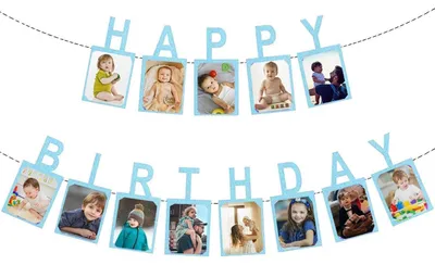 Image de Guirlande de photos "Joyeux anniversaire", bleu, 13,3 x 17,3 cm, en carton
