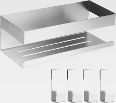 Produktbild von Duschablage Ohne Bohren mit 4-Haken,Duschregal aus Edelstahl SUS304 Duschregal Wandmontage Badregal,Geeignet für Badezimmer und Küchen