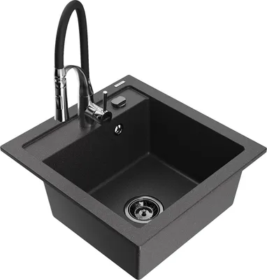 Produktbild von Mexen Vito 1-Becken-Granit-Spüle mit Mischbatterie Aster, Schwarz gesprenkelt - 6503-76-73450-07-B