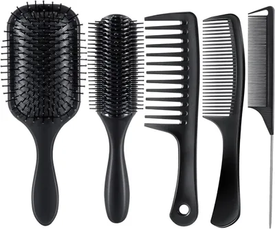 Image de Brosse à cheveux en poils naturels, lot de 4, démêlante, idéale pour les cheveux bouclés, pour un massage du cuir chevelu