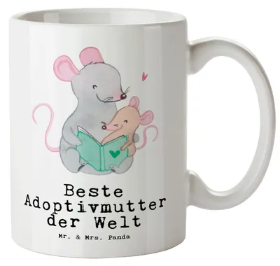 Produktbild von Mr. & Mrs. Panda Kaffeepott Maus Beste Adoptivmutter der Welt - Weiß - Geschenk, jumbotasse, Pott, Mama, weisse tasse, Haferl, Geschenkidee, Große Teetasse, Ma, Danke