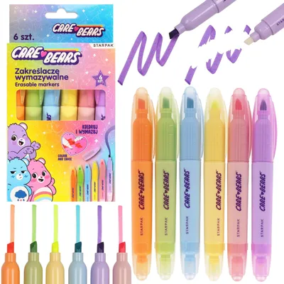 Produktbild von Care Bears löschbare Marker für Kinder, Schulfilzstifte, Textmarker – 6er-Set