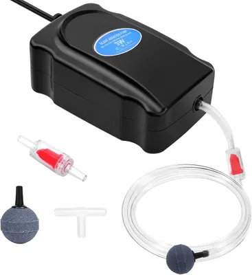 Produktbild von Aquarien-Luftpumpe – leise Sauerstoffpumpe mit Rückschlagventil und Luftstein – Silikonschlauch – für Aquarien von 5 bis 300 Liter