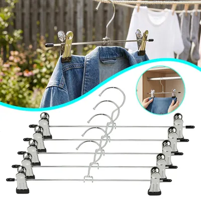 Produktbild von 30cm Metall Hosenbügel Rockbügel, 5 stück Kleiderbügel mit Anti-Rutsch Klammern für Hosen Röcke Socken Unterwäsche