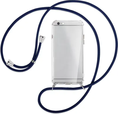 Produktbild von Handykette Backcover-Schutzhülle mit Band (Metall silberfarben) für Apple iPhone 6 Plus - dunkelblau