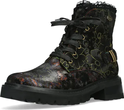 Produktbild von Laura Vita Damen Stiefelette Leder Blumenmuster und Rüschen Kouleo 47, Größe:40 EU, Farbe:Schwarz