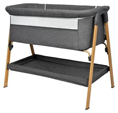 Productafbeelding van 2-in-1 ombouwbaar babybed - Bijzetbed met ademend net - Ingebouwde opbergmand - Geschikt voor 0-1 jaar - Grijs