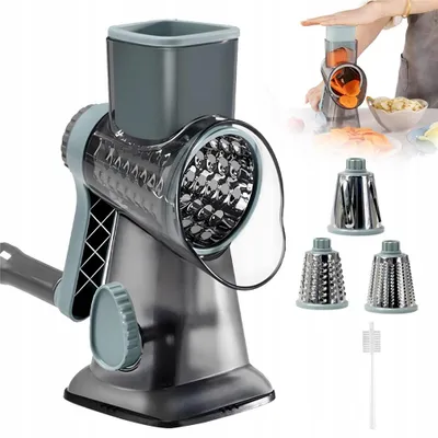 Obrázek produktu pro Struhadlo na sýr s kličkou, Kráječ na zeleninu se 3 vyměnitelnými bubnovými čepelemi, Kuchyňské struhadlo Rychlé krájení, Bubnové struhadlo Vhodné na zeleninu, ovoce atd