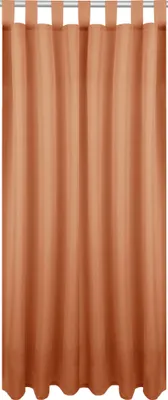 A close-up view of a brown curtain hanging from a rod.