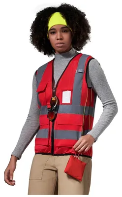 Produktbild von Arbeitsweste Warnweste Damen Sicherheitsweste Laufweste mit Reißverschluss und Taschen Rot Größe S