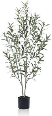 Produktbild von Kunstolijfbaum 120cm mit natürlichen Holzstamm und realistischen Früchten für Innenraumdekor