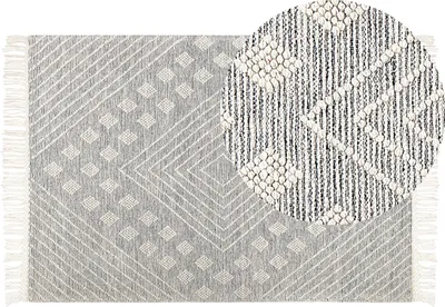 Produktbild von BELIANI Teppich Grau und Weiß Wolle 160 x 230 cm Rechteckig Geometrisches Muster Handgewebt Fußbodenheizung Geeignet Modern Wohn- und Schlafzimmer