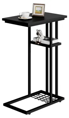 Produktbild von C-förmiger Beistelltisch, kleiner Sofatisch im Industrie-Design, 40 x 26 x 61,5 cm, für Wohnzimmer und Schlafzimmer, Schwarz