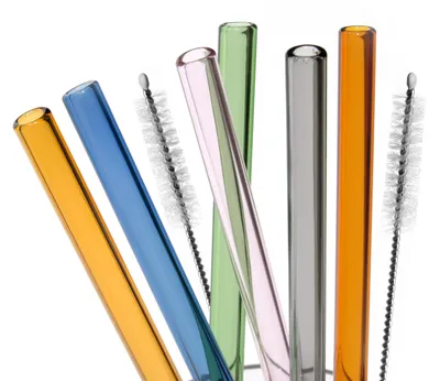Image de Pailles en verre Bremermann, lot de 6, 25 cm de long, réutilisables, couleurs assorties, avec 2 chiffons de nettoyage inclus.