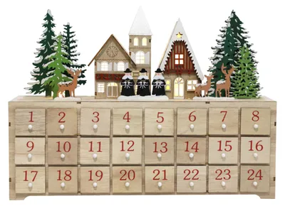 Holz-Adventskalender, 24 Schubladen, LED-Licht, Countdown