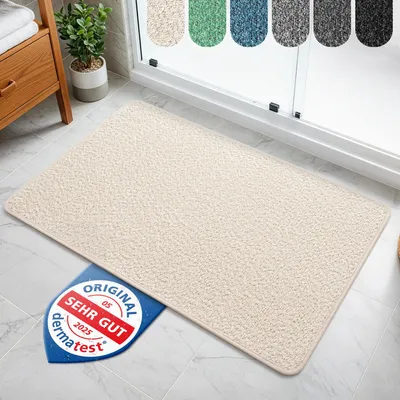 Image de Tapis de bain beige – antidérapant et lavable – tapis de bain très absorbant – tapis de douche hygiénique – tapis de bain antidérapant et lavable 50 x 80 cm, séchage rapide