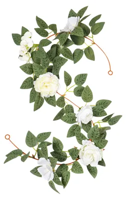 Produktbild von Künstliche Rosengirlande, UV-beständig, realistische Kunstblumenranke mit grünen Blättern, hängende Dekoration für Hochzeiten und Partys, künstliche Blüten aus Rattan