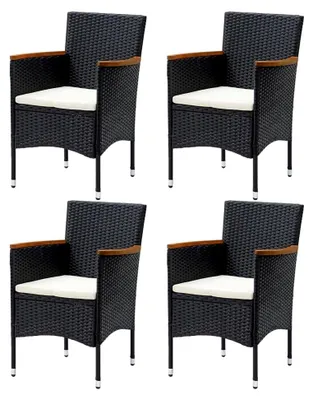 Produktbild von 4X Garten Essstuhl Rattanstuhl Stuhlset Gartenmöbel Poly Rattan Schwarz