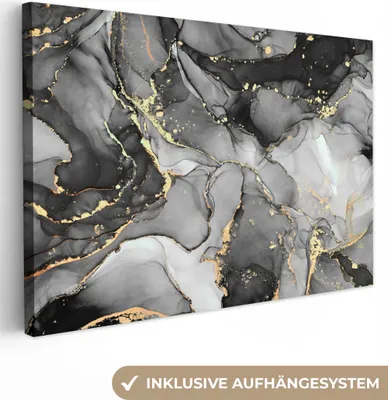 Produktbild von MuchoWow® - Leinwandbilder - Grau - Luxus - Gold - Marmor, Wandbild, Wanddeko Bilder Wohnzimmer, 120x80 cm