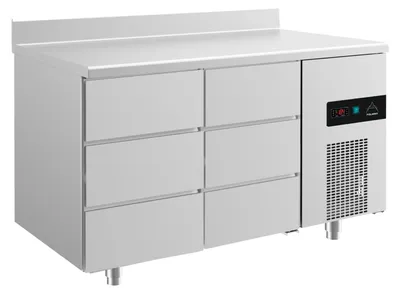 Produktbild von Gastro Kühltisch | Edelstahl | 6 Schubladen | Aufkantung | 1400 x 700 x 850 mm | -2 / +8 °C | 281 Liter