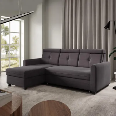 Produktbild von Ecksofa MILANO Anthrazit, L-Form - mit Schlaffunktion, Bettkasten & Ottomane links