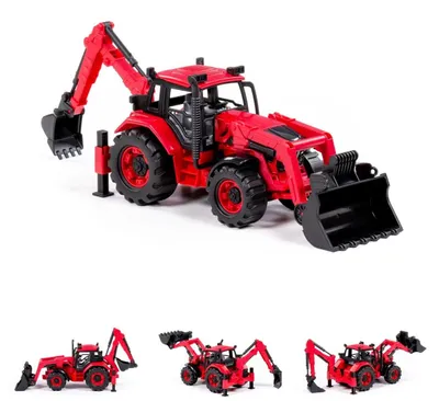 Produktbild von Polesie Spielzeug Radlader Bagger 91857 Frontschaufel Heckbagger Schwungantrieb rot