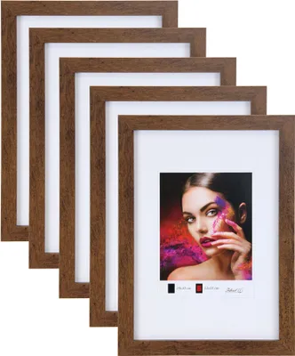 Produktbild von 2er 3er 5er Set Holz Bilderrahmen Lifestyle Plexi Foto Rahmen Collage Wanddeko Poster HR-25 - Farbe: 5er Pack Braun | Format: 40x40