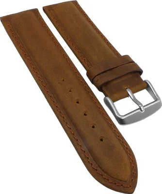 Produktbild von Minott > Uhrenarmband Leder braun Vintage gepolstert Ton in Ton Naht, Stegbreite:24mm, Schließe:Silbern