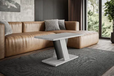 Produktbild von ALTDECOR Couchtisch, Kaffeetisch, ideal als Sofatisch oder Wohnzimmertisch, solide Konstruktion aus Möbelplatte, 110x70x60 cm - Betonoptik K350 / Schwarz - INEYMINI