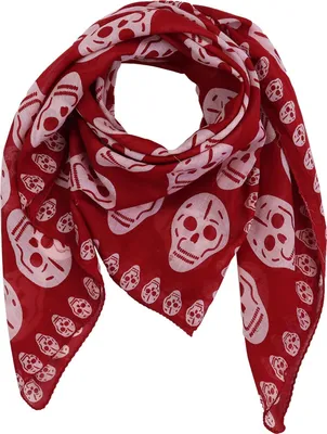 Produktbild von Baumwollschal – Totenköpfe 1 rot – rosa – quadratisches Halstuch