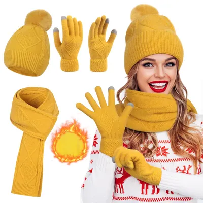 Produktbild von Damen Winterset mit Mütze, Schal und Touchscreen-Handschuhen