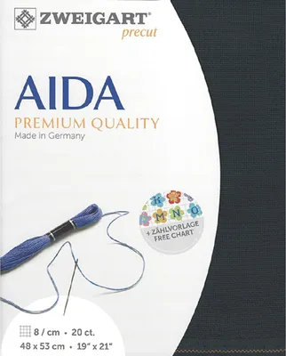 Produktbild von AIDA Zweigart Precut 20 ct. Extra Fein-Aida 3326, Farbe 7026 Anthrazit, Stoff für Kreuzstich, 48 x 53 cm