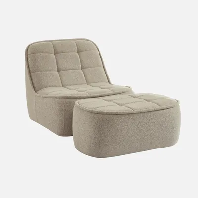 Produktbild von sweeek - Sessel mit strukturiertem Bouclébezug + Hocker - Beige