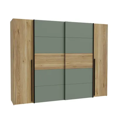 Produktbild von Kleiderschrank NARAGO Schrank mit Schiebetüren Schwebetüren Mauvella Eiche / Grün ca. 270 x 210 x 61 cm