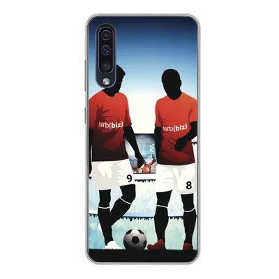 Produktbild von MuchoWow® Handyhülle Schutzhülle Hülle für Samsung Galaxy A50 Eine Illustration von zwei Fußballspielern in einem Stadion - Jungen - Mädchen - Kinder Silikon Softcase Handy Hülle - Mobiltelefonhülle
