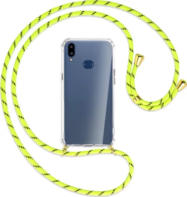 Produktbild von Handykette Backcover-Schutzhülle mit Band (Metall goldfarben) für Samsung Galaxy A10s - neongelb