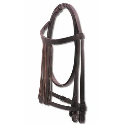 Produktbild von Spanische Trense mit Leder Fransenstirnband und Lederzügel Vaquero Zaum 005/105 in Schwarz