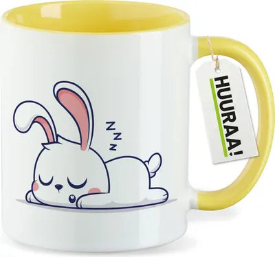 Produktbild von Huuraa Kaffeetasse Hase Comic 330ml Gelb Keramik Kaffeebecher Geschenkidee
