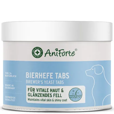 Produktbild von AniForte Bierhefe Tabs für Hunde 500 Stück – Natürliches Vitamin B für Hunde, mit Folsäure & Biotin, für glänzendes & kräftiges Fell, vitale Haut