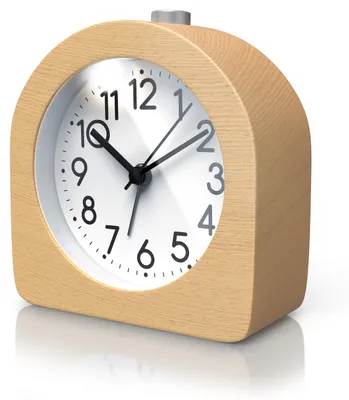 Immagine prodotto di BEARWARE sveglia analogica senza ticchettio - semicircolare - legno chiaro - design retrò - quadrante illuminato con luce - silenziosa - sveglia da viaggio - suoneria - pulsante snooze - funzionamento a batteria